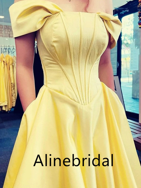 Elegant Off shoulder Sleeveless A-line Long Prom Dress, PD3547