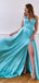 Simple Spaghetti Strap Lace Up Back Side Slit Long Prom Dresses, PD0038