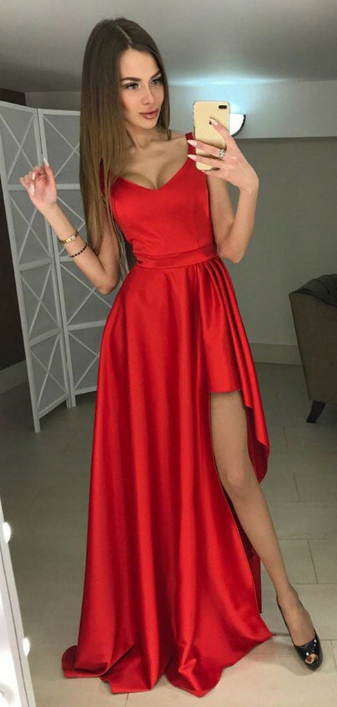 Irregular Sleeveless High Low Satin A Line Long Evening Prom Dresses, PD0004