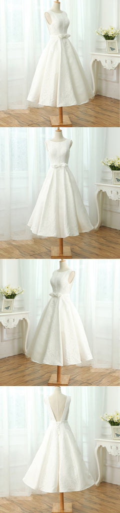 Cheap Charming Simple A-line Lace V-back Sleeveless  Elegant Tea-length Wedding Dress,Newest Prom Dress, AB1101