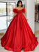 Red Elegant Formal Off-shoulder Feather Top A-line Long Prom Dress, PD3325