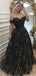 Sexy Black Off-shoulder Sweetheart Full Lace A-line Long Prom Dress, AB3133