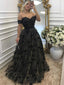 Sexy Black Off-shoulder Sweetheart Full Lace A-line Long Prom Dress, AB3133