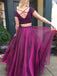 Sexy Purple V-neck Short Sleeves Two Piece Sparkly A-line Prom Dress, PD3307