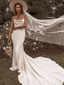 Mermaid Spaghetti Strap Lace Open Back Long Wedding Dress, WD3025