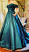 Teal Green Off-shoulder Sexy Sweetheart Top Lace A-line Long Prom Dress, PD3294