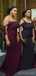 Two Style Mulberry Dark Purple Off-shoulder Mermaid Sleeveless Long Bridesmaid Dress, BD3071