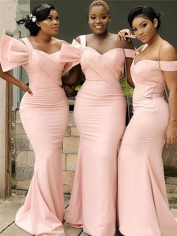 Unique Sexy Blush Pink Tie Sweetheart Mermaid Long Bridesmaid Dress, BD3099