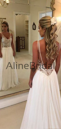 Fashion Lace Top Open Back Chiffon A Line Beach Wedding Dresses, WD1111