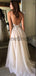 Simple Spaghetti Strap Backless Lace Chiffon Long Beach Wedding Dresses, WD1116